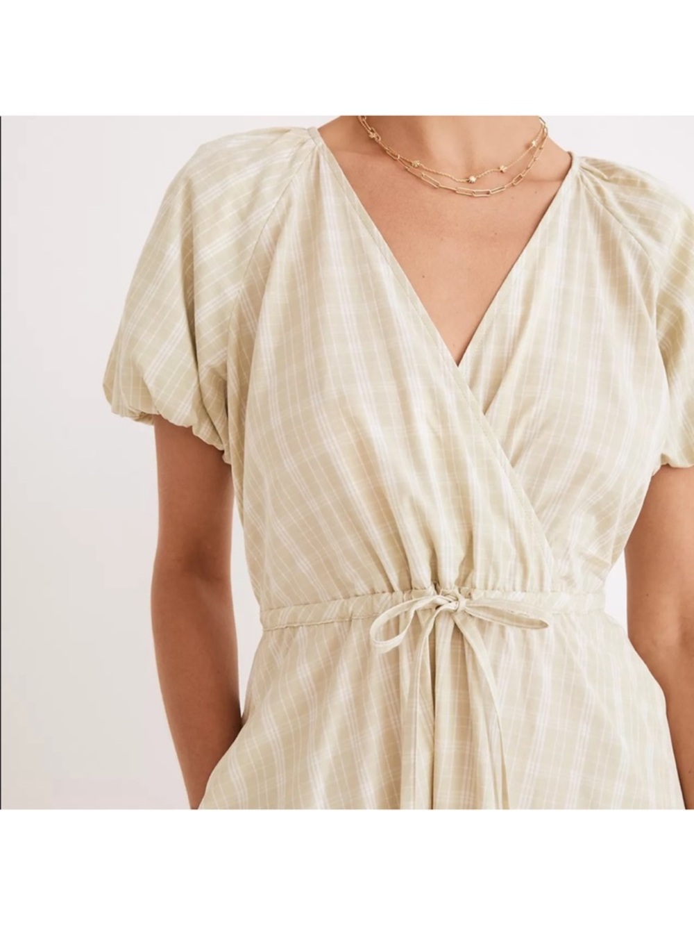NWT Madewell Plaid Tie-Waist cotton  Midi Dress - Picture 2 of 12